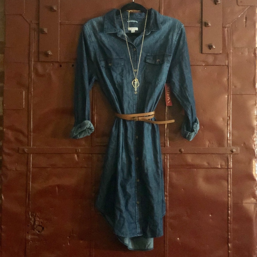 NWT Merona Denim Dress w/ Belt // Size L
